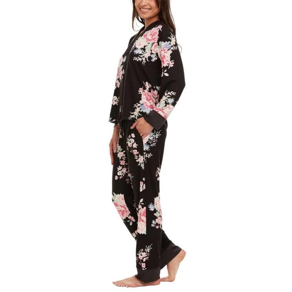 Flora Nikrooz Women's Satin Trim Notch Collar PJ‎ Set - Picture 3 of 7